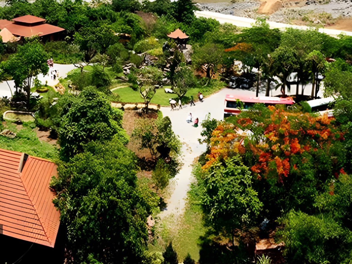 Toàn cảnh nhà hàng Hoàng Giang với view hoà vào thiên nhiên cực đẹp.